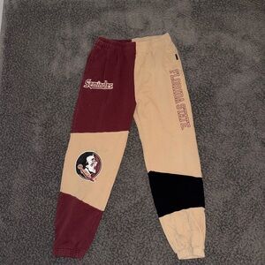 Red and Tan Color-Blocked Joggers with Seminoles Logo